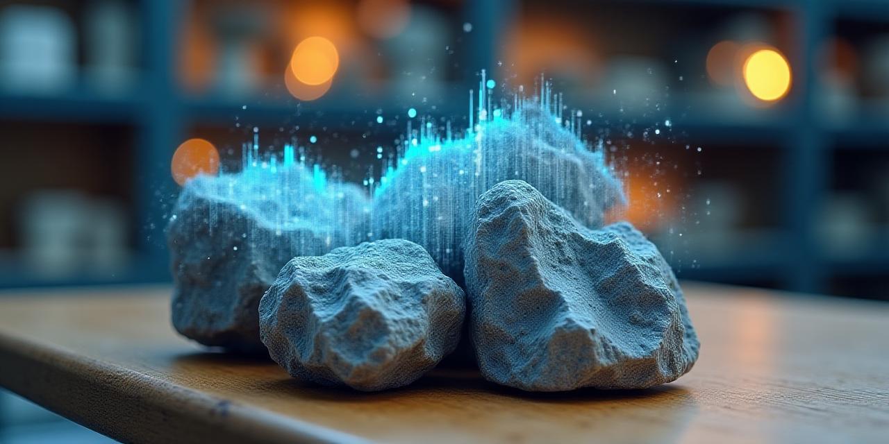 Close-up of mineral core samples with high-tech digital overlays